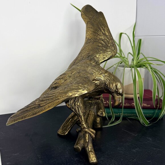 Vtg Solid Brass Eagle Sculpture 15.5" Tall Patriotic Statue Mid Century Decor - Picture 1 of 16